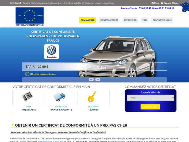 Certificat de Conformité Officiel pour voiture importée
