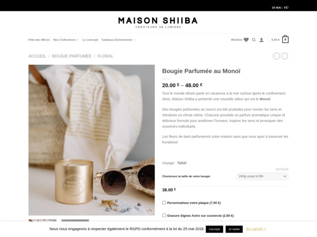 Bougie parfume senteur monoi