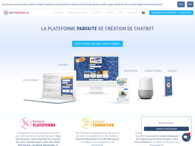 Botnation : Créer un chabot gratuit pour Facebook, Wordpress, Instagram