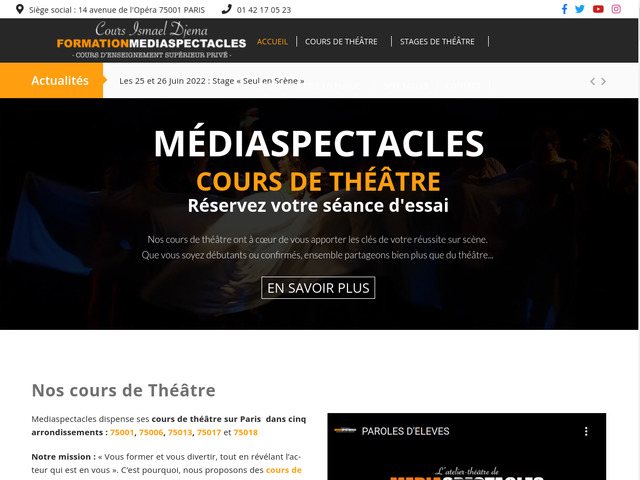 Mediaspectacles : Cours de Théâtre à Paris