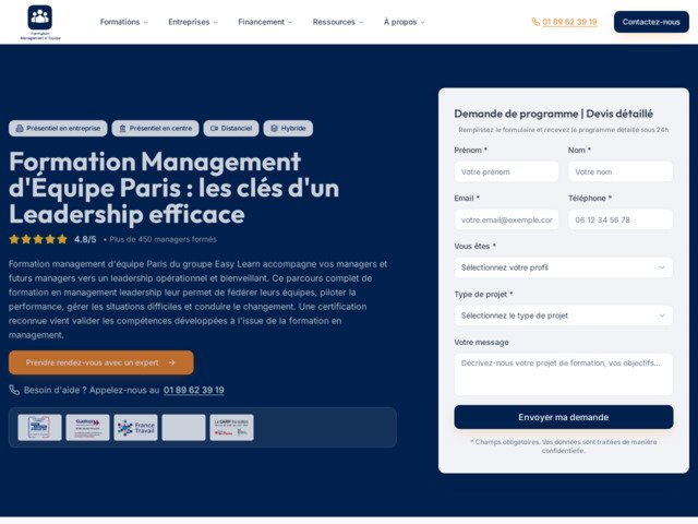 Formation management d'équipe Paris - Outils et méthodes