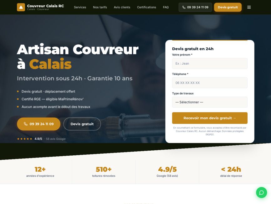 Couvreur calais rc