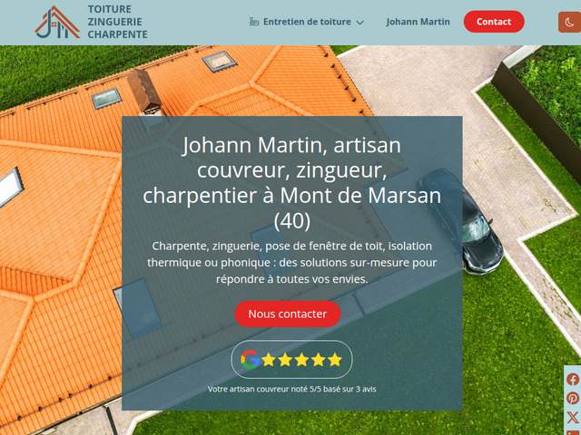 Johann martin, artisan couvreur, zingueur, charpentier � mont de marsan (40