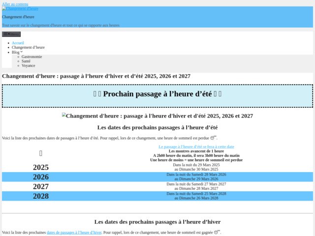 Changement d'heure : passage à l'heure d'hiver et d'été 2025, 2026 et 2027