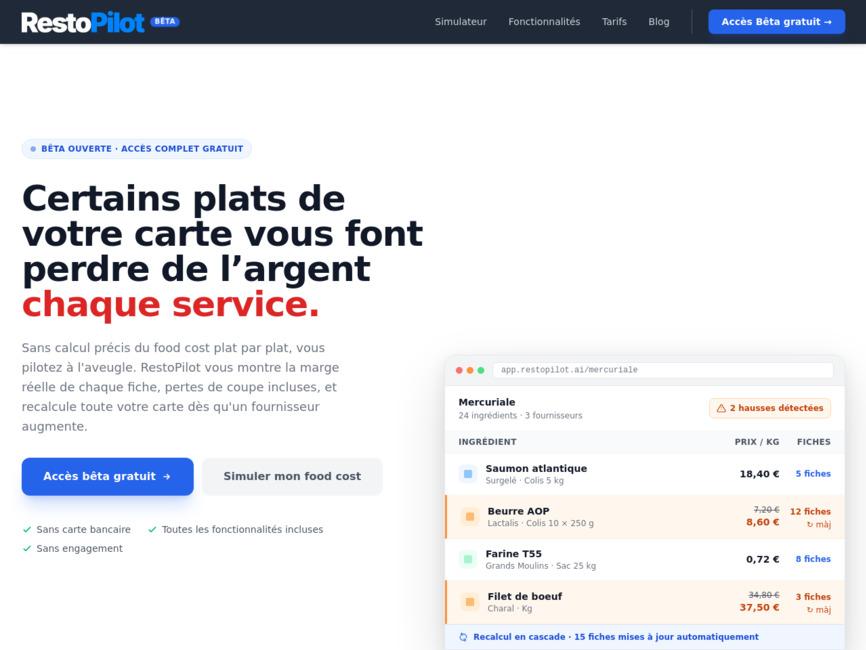 Logiciel de gestion des recettes pour la restauration