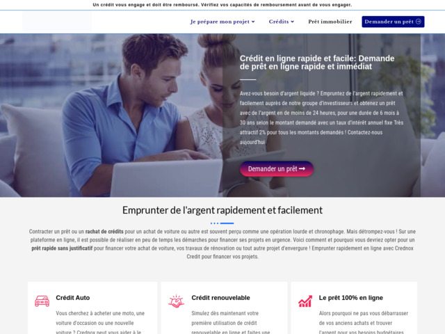 Crédit rapide en ligne sans justificatif, mini prêt express Crednox