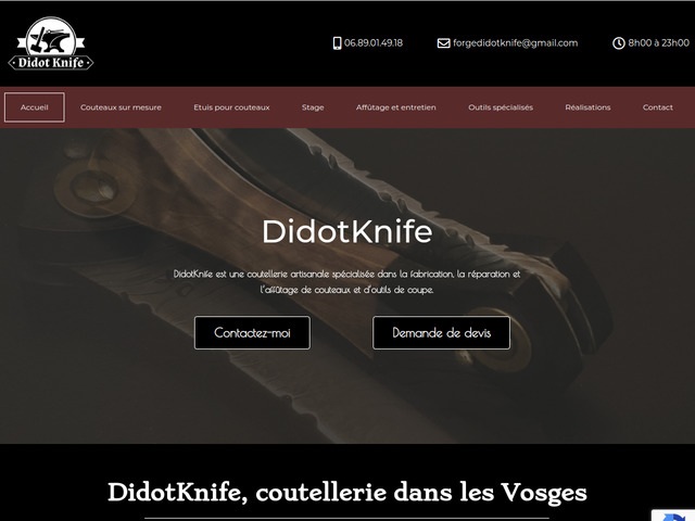 Dylan Didot, artisan coutelier et grant de MS2D, coutellerie artisanale situe au Tholy dans le dpartement des Vosges,  ct de Grardmer et Remiremont. tlphone : 06 89 01 49 18  email : forgedidotknife@gmail.com