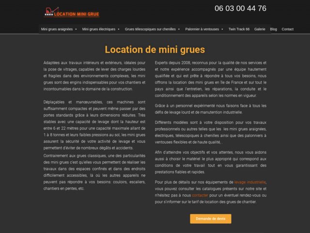 Location mini grue araignée en Ile-de-France