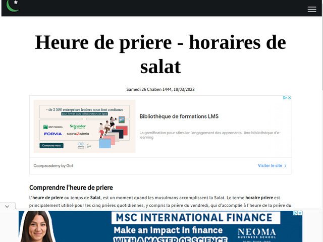Calendrier prière Ramadan