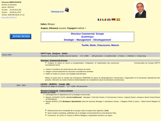 CV Directeur Commercial : Textile, Mode, Habillement, PAP, Chaussures, Maison. France et Export