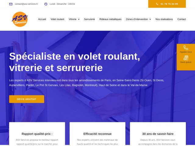 Asv services paris, volets roulants, rideaux mtalliques, vitrerie, ..
