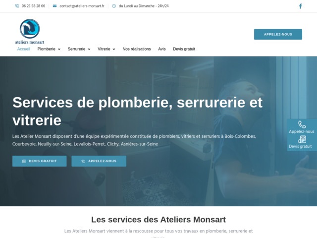 Ateliers monsarts  asnires, plomberie, serrurerie, vitrerie