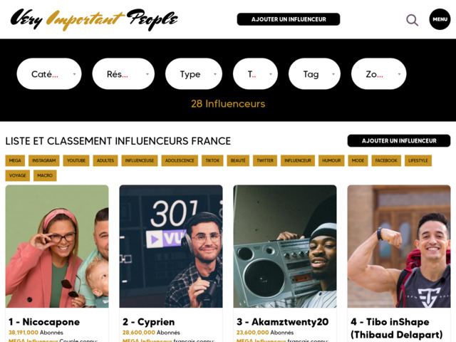 Annuaire des influenceurs