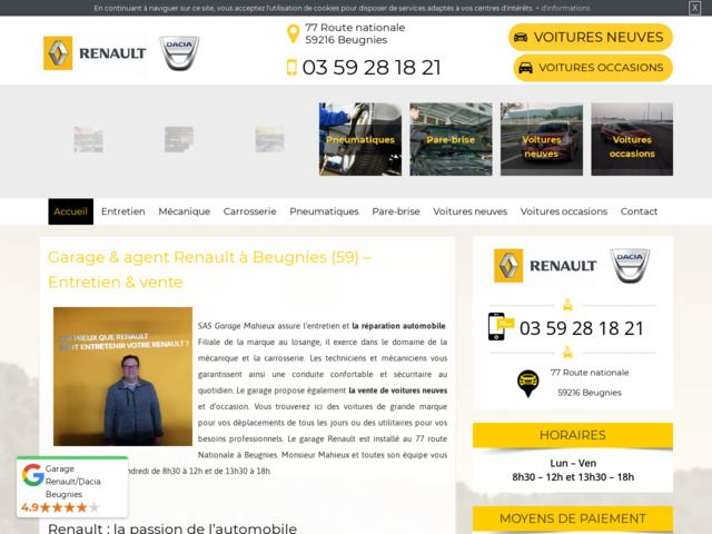 Garage pour la vente de vehicules d'occasion a Beugnies (59)