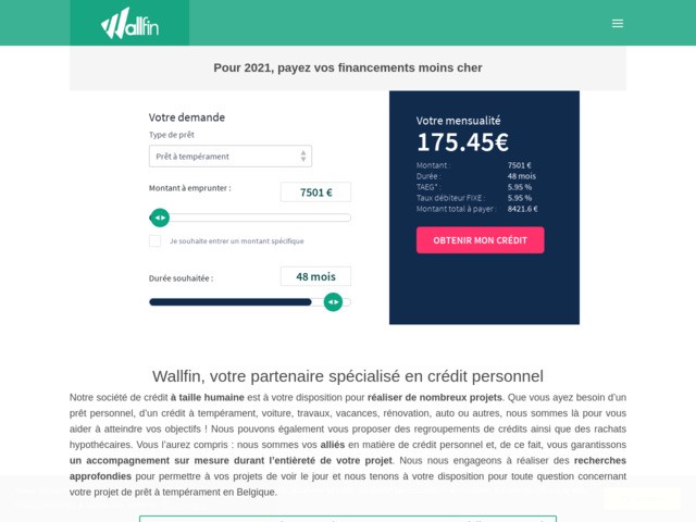 Wallfin, votre agence specialisee dans le credit à temperament