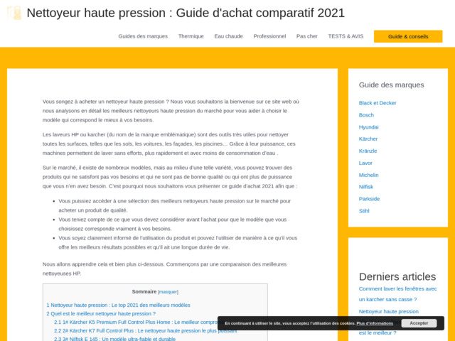 Guide d'achat comparatif des nettoyeurs haute pression