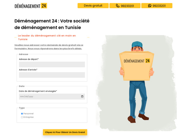 Services de déménagement pour particuliers en Tunisie