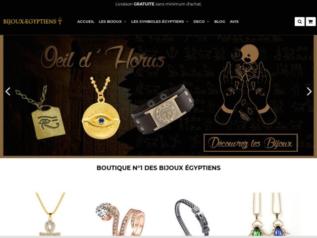 Bijoux egyptiens - collier, bague, boucle d'oreille, bracelet