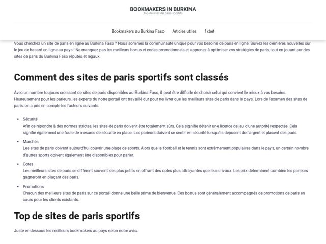 L'expert de paris sportifs au Burkina Faso