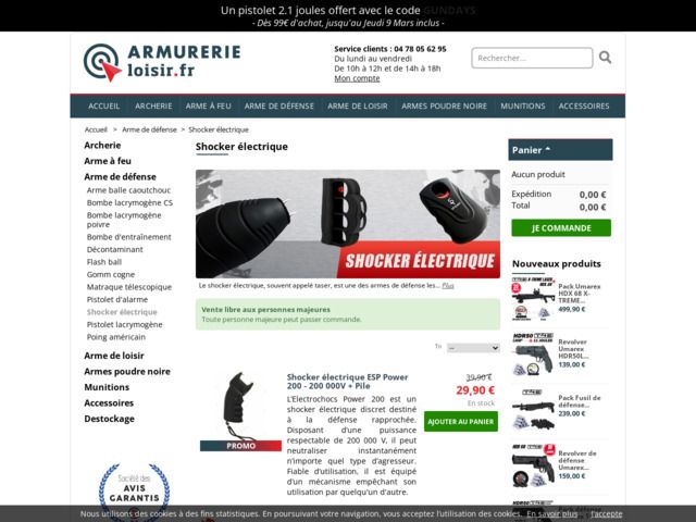 Taser, shocker électrique - livraison 24h - armurerie loisir
