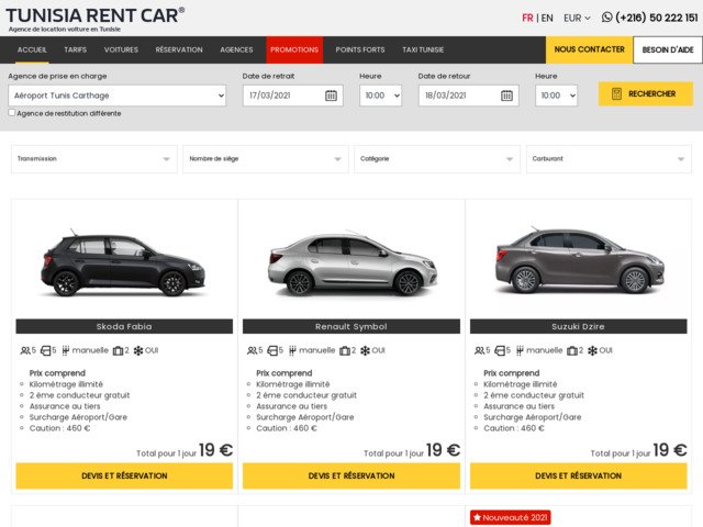 Location voiture aroport Tunis Carthage