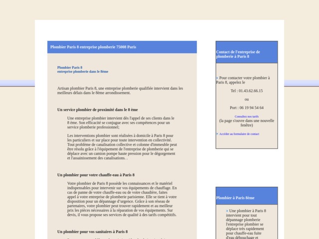 Devis plombier Paris 8