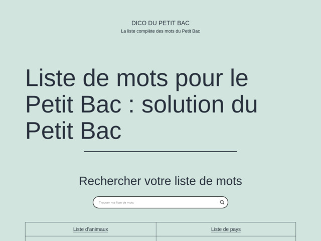 Le dico du petit bac