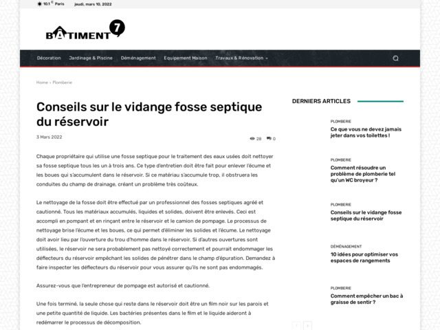Conseils sur le vidange fosse septique du réservoir