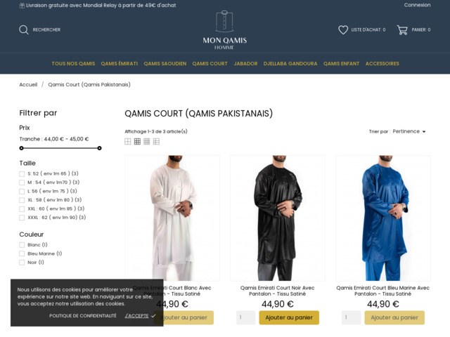 Qamis pakistanais court