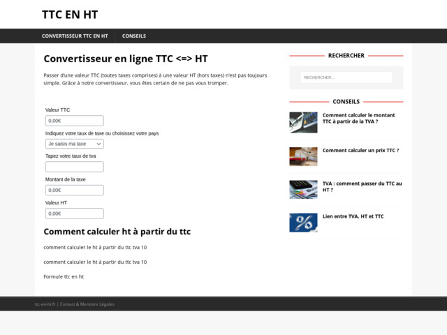 Ttc en ht : calcul conversion prix | convertisseur gratuit