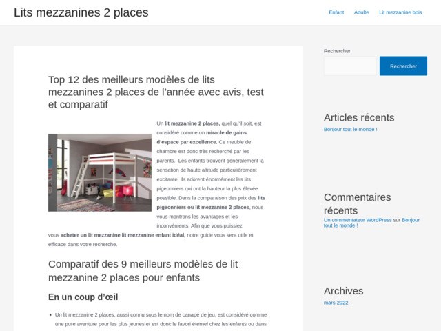 Lit mezzanine 2 places