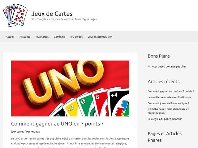 Site français sur les jeux de cartes