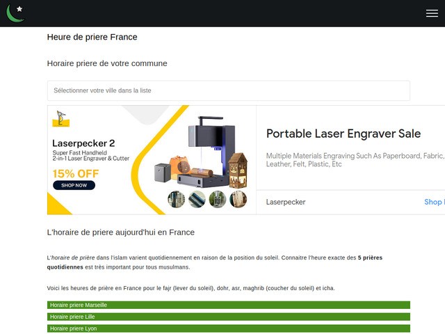 La prire et ses horaires en france