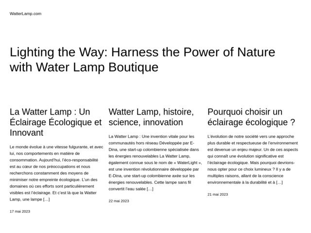 Explorez l'incroyable innovation de la watter lamp