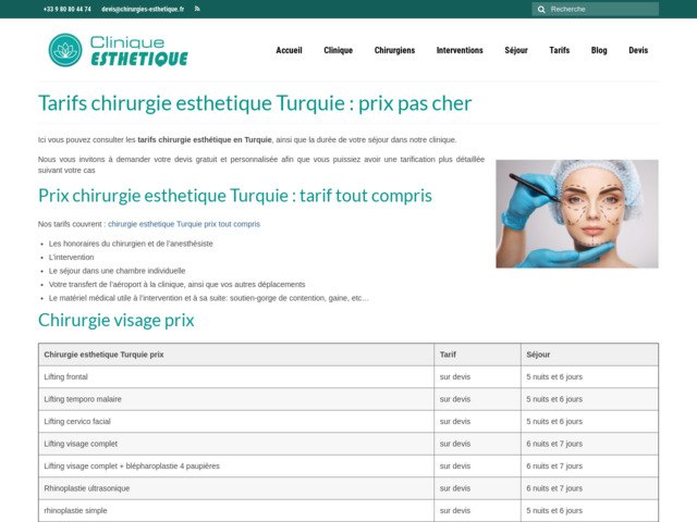 Chirurgie esthetique turquie prix