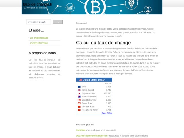 Infos sur le taux de change