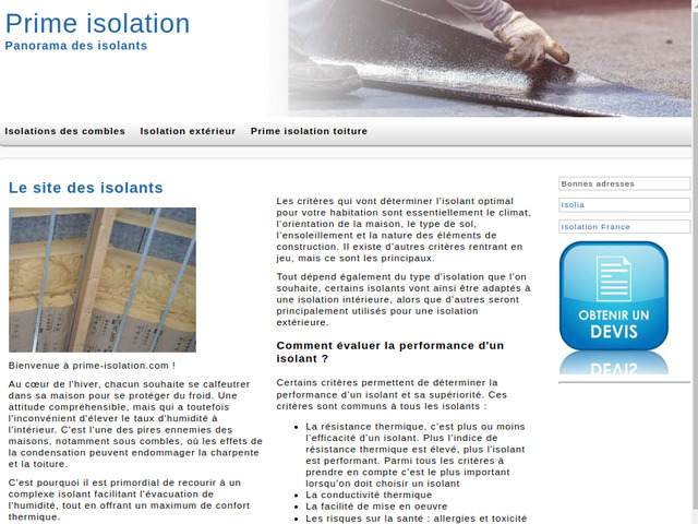Prime sur l'isolation