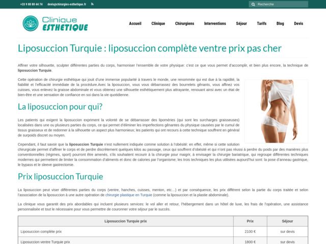 Liposuccion Turquie prix