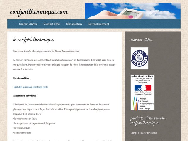 Panorama du confort thermique