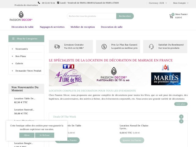 Location accessoire de décoration mariage