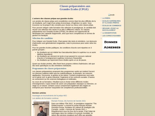 Infos sur la classe préparatoire