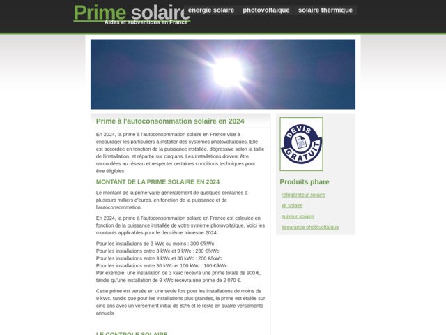 Prime de l'etat sur le solaire