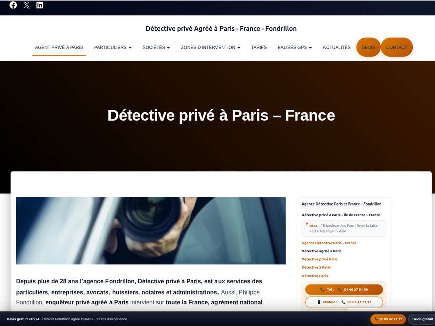 Detective Prive Paris Cabinet Fondrillon agree CNAPS