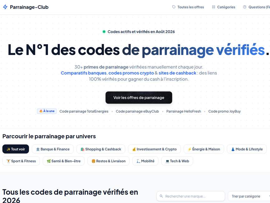 Parrainage-Club : Codes de parrainage et offres v�rifi�es
