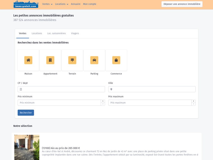 Petites annonces immobilières gratuites pour la vente et la location | Immo-gratuit