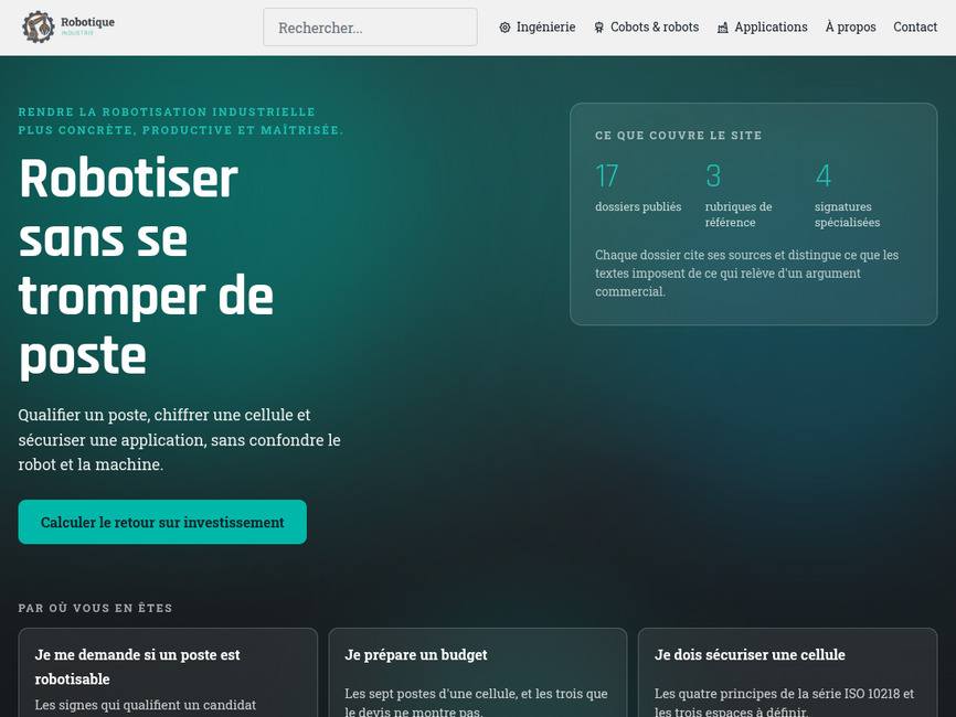 Robotique industrielle pour qualifier, chiffrer et sécuriser un projet