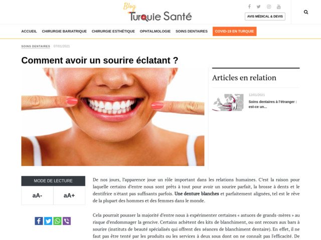 Blanchiment des dents prix pas chers en Turquie